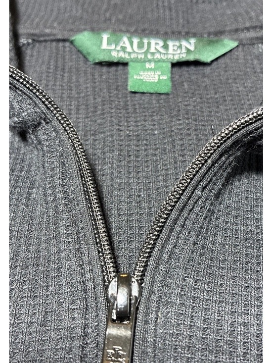 Lauren Ralph Lauren (Green label line) Sweaters - Vintage Lauren Ralph Lauren Sweater Womens L Gray Knit Ribbed Mock Neck 1/4 Zip